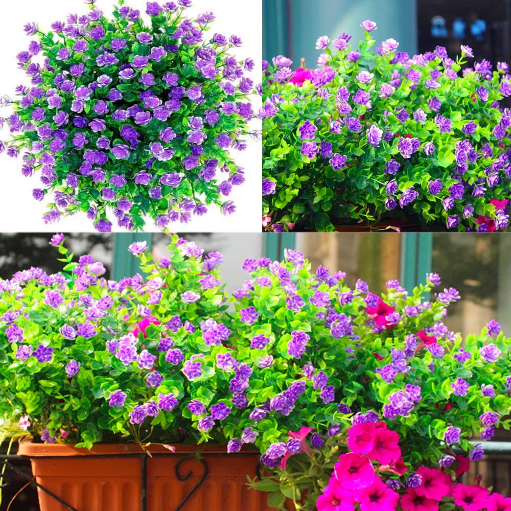 Bodosac Awtlife 15 pcs Artificial Flowers Outdoor, Artificial Planters Flowers for Outside Outdoor UV Resistant Fake Plants Outdoor Bridal Party Wedding Bouquet for Greenery Shrubs Plants Home Garden