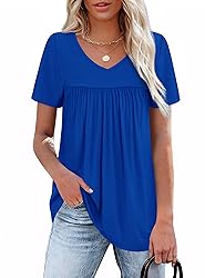 Womens Tops Summer Short Sleeve Loose Fit Blouses