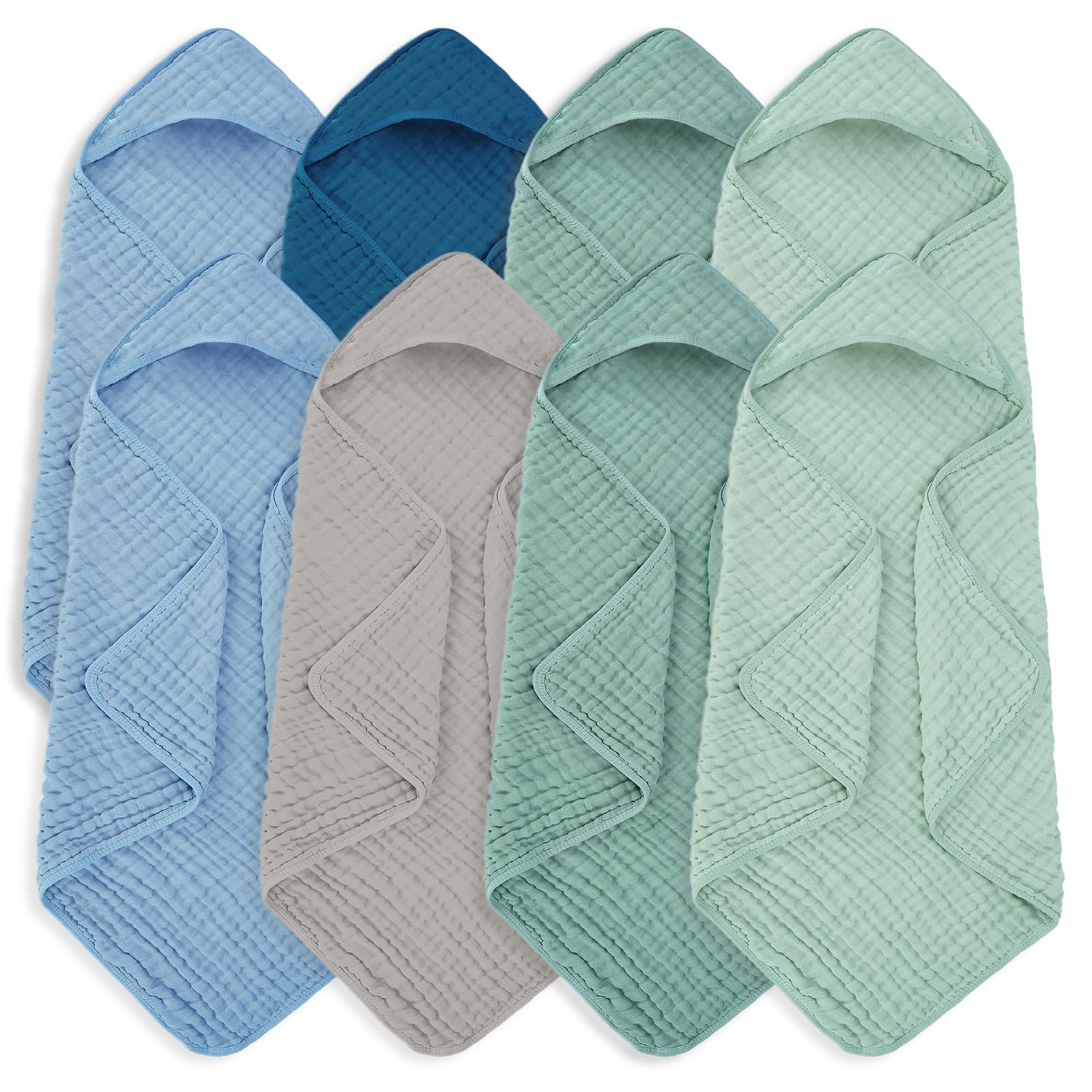 Muslin Baby Towels 100% Cotton ，Super Soft Muslin Baby Bath Towel - 32 x 32 Inches, Suitable for Newborn and Young Children up to 3 Years Old. (Light Blue & Dark Blue)