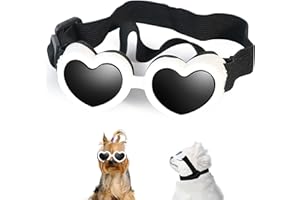 IKUSO Dog Sunglasses Small Breed,UV Protection Dog Sunglasses with Adjustable Strap, Heart Dog Goggles for Waterproof Windproof Anti-Fog Eye Protection,Beach Accessories for Puppy (White)