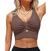 GRAPENT Bikini Tops for Women Cropped Tankini Tops Beach Ruched Knot Cut Out Padded Adjustable Swimwear Swim Top Only
