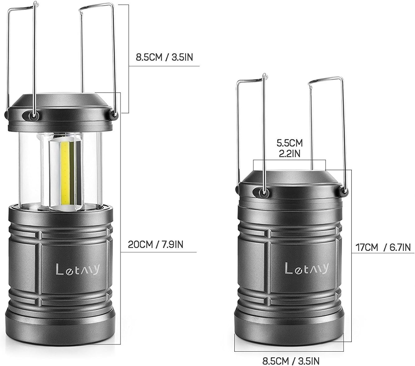 LETMY 2 Pack Camping Lantern with 6 AA Batteries - Magnetic Base - New COB LED Technology Emits 500 Lumens - Collapsible, Waterproof, Shockproof LED Lantern for Emergency, Hurricane, Storms, Outage: Home Improvement