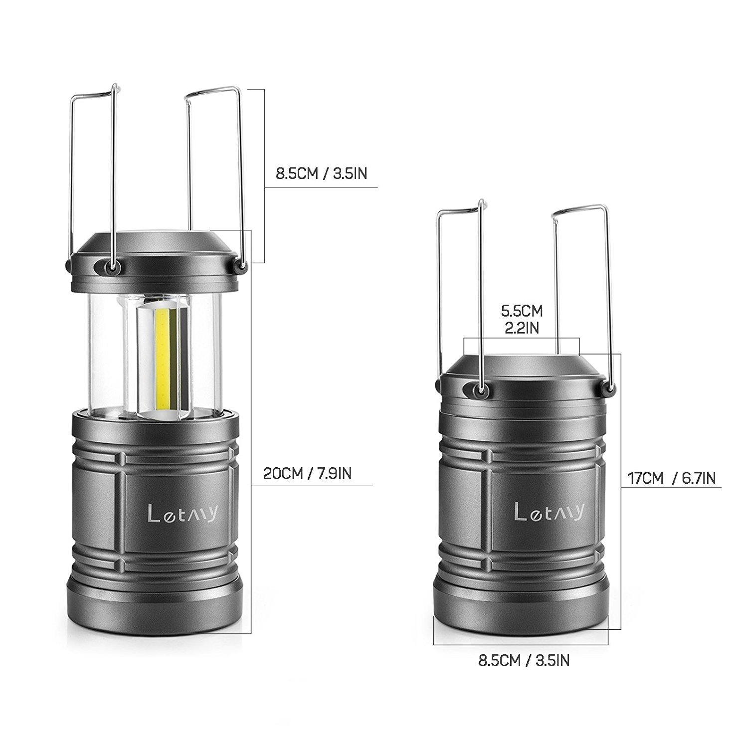 2 Pack Camping Lantern with 6 AA Batteries - Magnetic Base - NEW COB LED Technology Emits 500 Lumens- Collapsible, Waterproof, Shockproof LED Lantern with Detachable Handles by Letmy