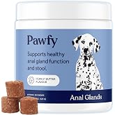 Pawfy Anal Gland Chews for Dogs - Fiber Support for Healthy Scooting | Psyllium, Inulin &amp; Probiotics for Firm Stools, Digestive Gas Relief &amp; Gland Comfort with Healthy Poops - 30 Chews (Peanut)