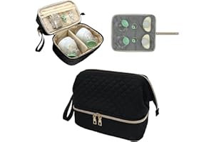 MELINON Double-Layer Wearable Breast Pump Bag for Elvie and Medela Pumps - Insulated Pockets and Waterproof Mat Included - Stylish Carrying Case for Moms on the Go (Black)