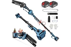 GEVEELIFE 2-in-1 Electric Pole Saw, Cordless Pole Saw & 6 Inch Brushless Mini Chainsaw with 2x 4.0Ah Battery, Pole Saws for Tree Trimming, 15-Foot Reach Extension Pole for Tree Branches Wood Cutting