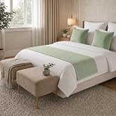SEESNOW Solid Bed Runner Set,2 Pillow Covers,Sage Green,94.5x19.7in | Decorative scarf for foot of bed;solid color style for bedroom, guest room, hotel, or vacation rental.