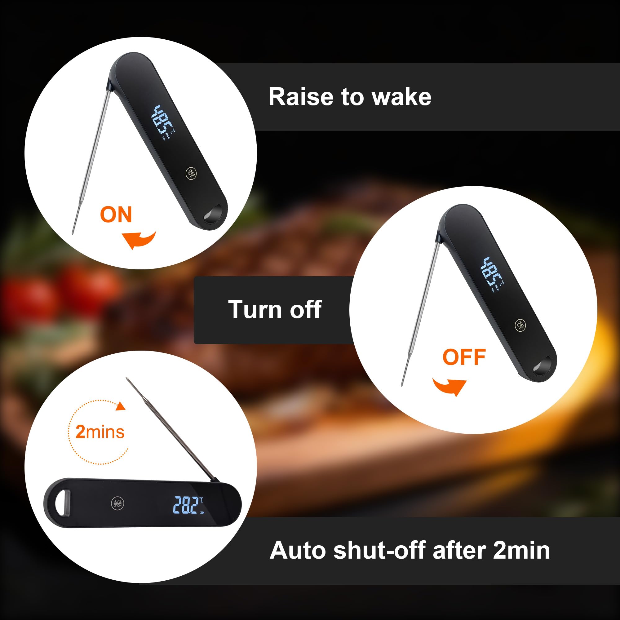 Charmline Hochpräzises Thermometer Kochen, 0,5s Sofortmessung, ±0,3°C Genauigkeit, Fleischthermometer, Kochthermometer für Fleisch, Backen und Grillen, 180° automatisch rotierendes Display 4