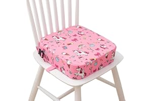 Eiury Toddler Booster Seat for Dining Table, Portable Kids Booster Seat with Safety Buckles Portable Increasing Booster Cushion with Non-Slip Bottom (Pink Unicorn)