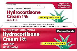 Taro Hydrocortisone Cream 1% with Soothing Aloe (2 Fl Oz) Fast-Acting Maximum Strength Anti-Itch Relief for Eczema, Psoriasis, Rashes, Hives, Bug Bites & Irritated Skin, Dye Free