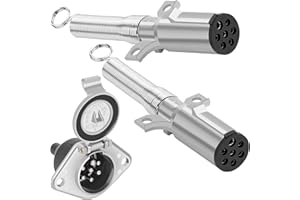Dazakoot 7 Way Trailer Plugs and Socket Set for Semi Truck, 2PCS 7-Pin Trailer Connector, Heavy Duty Die Cast Plug and Socket Assembly, 7 Way Adapter for Semi Truck Tractor Trailer