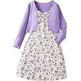OYOANGLE Girl's 2 Piece Outfits Ditsy Floral Ruffle Cami Dress with Long Sleeve Cardigan Sets