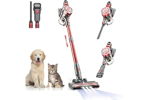 WLOTPO Cordless Vacuum Cleaner for Home with Powerful Suction,Lightweight Stick Vacuum Cordless Rechargeable with 35 Mins Runtime, Hardwood Floor Vacuum for Pet Hair,Carpet,Tile(Red)