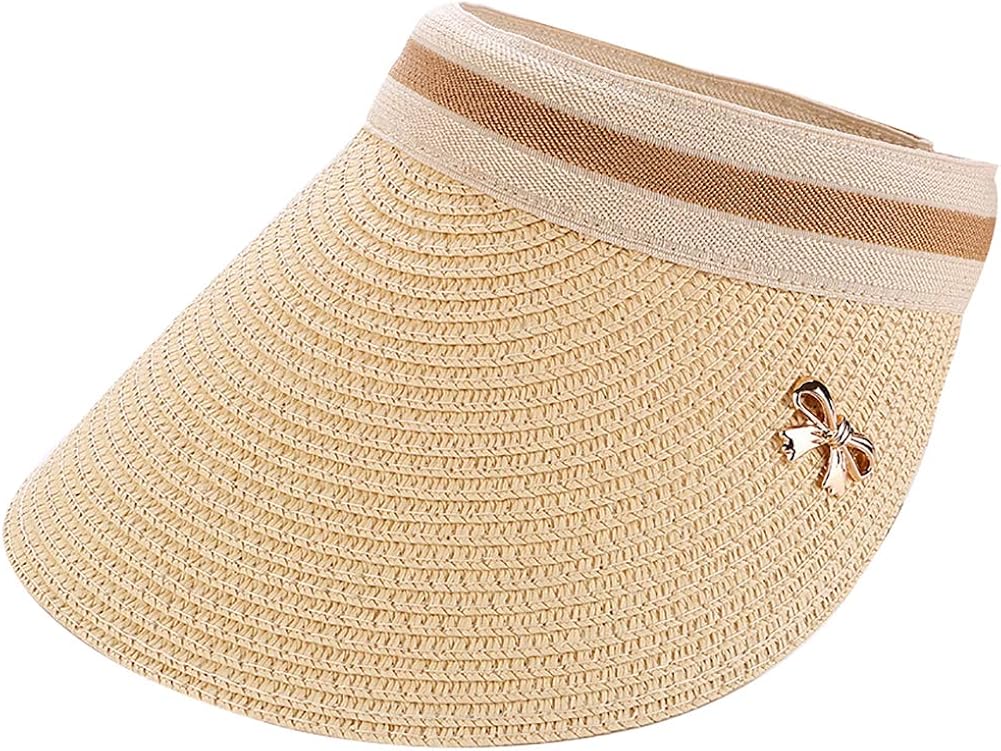 Women's Clip On Sun Visor Packable Wide Brim Summer Beach Sun Hat Beige