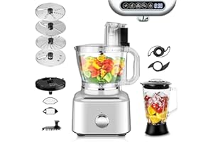 Homtone 16 Cup Food Processor, Cast Aluminum Blender and Food Processor Combo, 5 Preset Modes Vegetable Chopper Electric, 8 B