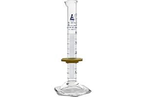 Graduated Cylinder, 5mL - ASTM, Class A Tolerance ±0.05mL - Protective Collar, Hexagonal Base - Blue Graduations - Borosilicate 3.3 Glass - Eisco Labs