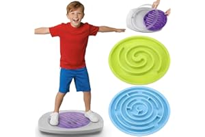 PULLCREASE Balance Board for Kids, 20 Inch Maze Rocking Seesaw with 2 Balls, 3 Replacement Labyrinth Boards, Plastic Toddler Wobble Board Rocker for Sensory Training, Non-slip Pedals, Max Load 130 Lbs