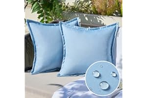 EMEMA Pack of 2 Smoke Blue Outdoor Pillows Waterproof 18x18 Inch Decorative Solid Broadside Square Throw Pillow Covers Outside Pillowcase for Patio Furniture Sunbrella Outdoor Pillows for Balcony Decor