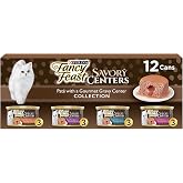 Fancy Feast Purina Savory Centers Wet Cat Food, 3 oz. Cans, 24-Pack | Variety pack with chicken, salmon, beef and tuna pate recipes, 100 percent complete and balanced nutrition