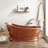 Signature Hardware 928206-59 Paxton 59" Copper Slipper Tub with Rolled Rim and Included Overflow Drain - Antique Copper Patin