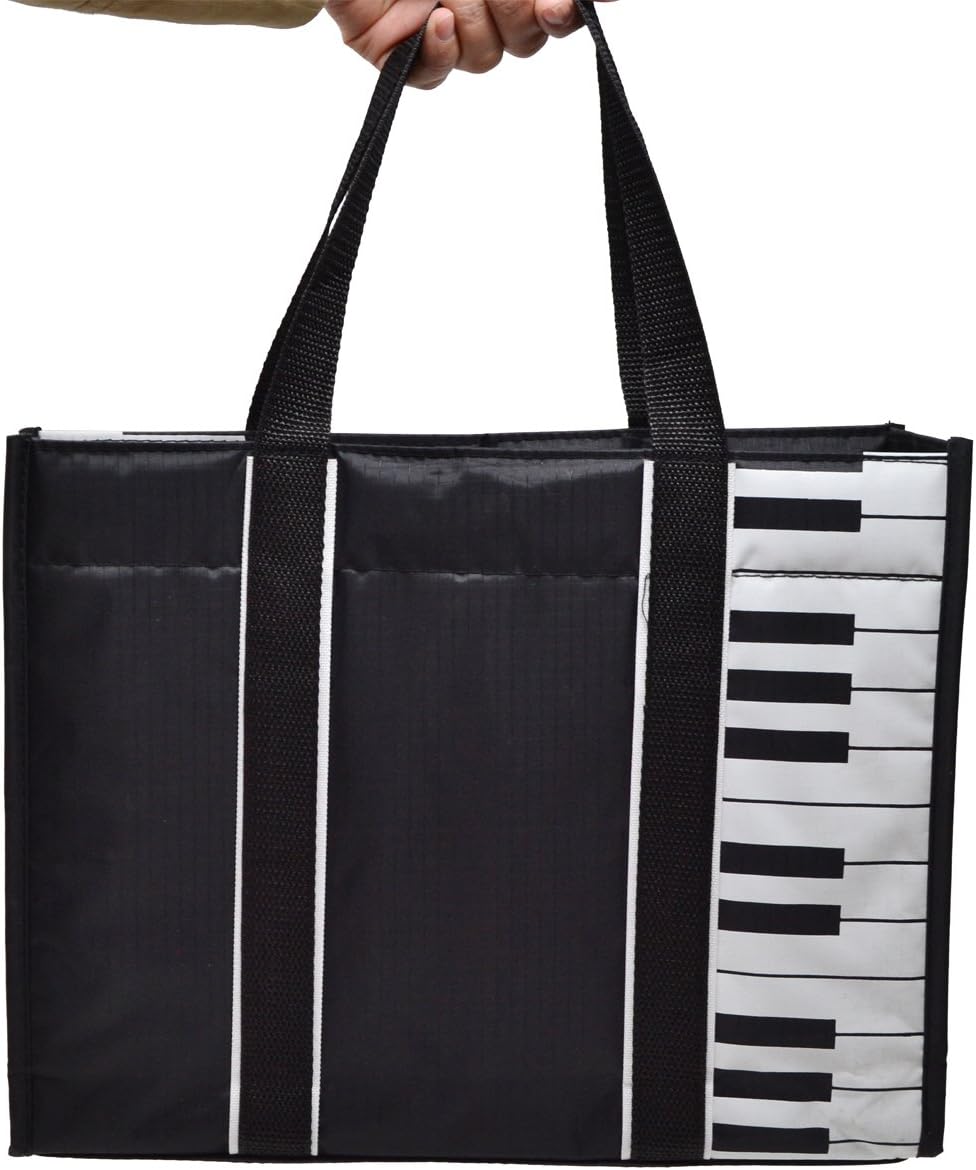PUNK Piano Keys Music Tote Bag Waterproof Oxford Cloth Handbag Shoulder Tote Shopping Bag with Magnetic Snaps Buckle(Piano Keys-Black) - Image 5