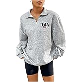 GORGLITTER Women's Usa Oversized Quarter Zip Pullover Sweatshirt Mock Neck American Flag Casual Spring Clothes 2026