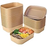 Belinlen 50 Sets 17oz Disposable Kraft Paper Bowls with Lids, Rectangle Paper Food Containers with Lids, Salad Bowls for Hot/Cold Food, Soup, Meal Prep, Ice Cream, Takeout, Party Supplies(500ml)