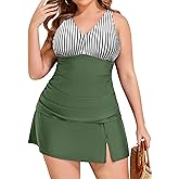 NIeyook Plus Size Swimsuits for Women Two Piece Tankini with Skirt 2025 Tummy Control Bathing Suit V Neck Swimwear