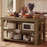LITTLE TREE Kitchen Island with Storage, 55-Inch Large Stationary Center Island with Seating Space &amp; 3 Shelves, Farmhouse Wooden Bar Table for Kitchen, Rustic Brown