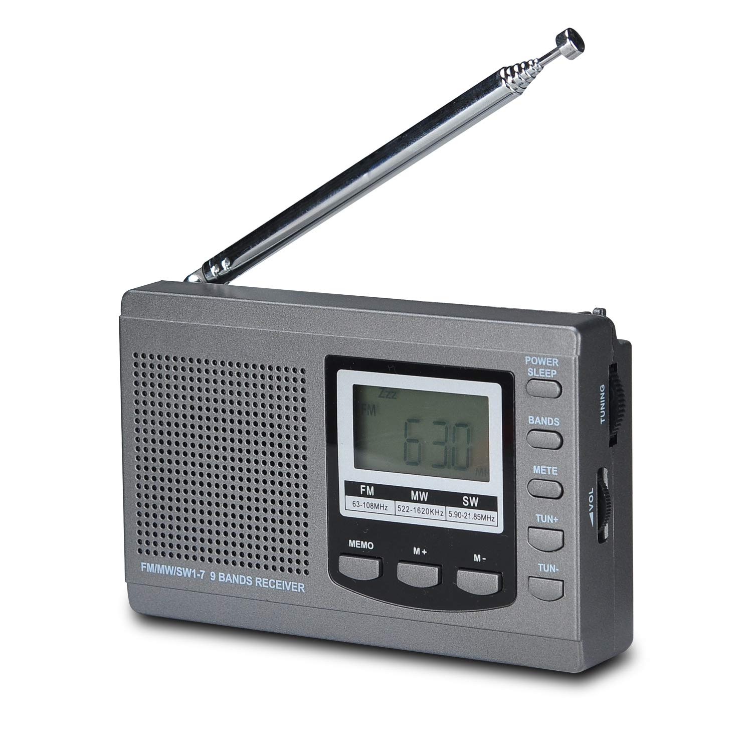 Songway Full Band AM/FM/SW DSP Radio Stereo Loudspeaker LCD Display Alarm Clock Sleep Timer Pocket Radio Digital Demodulation Best Reception with Telescopic Antenna (Grey)