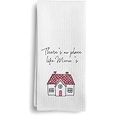 Qeheb Meme Gifts Kitchen Towels, There's No Place Like Meme's Decorative Dish Tea Towels, Best Grandma Mother's Day Birthday Gifts from Granddaughter Grandson Hand Towels for Bathroom 16X24In