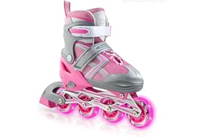 Xino Sports Kids Inline Skates for Girls & Boys - Adjustable Skates with LED Illuminating Light Up Wheels - Youth Skates for Indoors & Outdoors