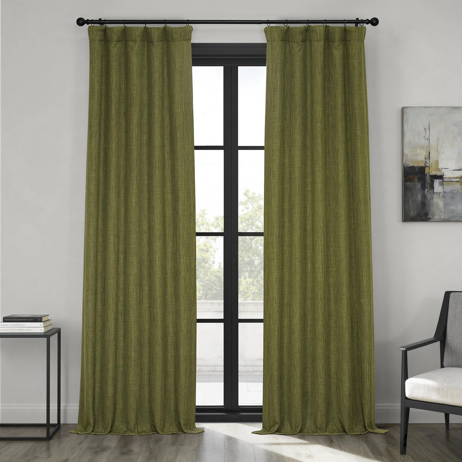 HPD Half Price Drapes - Faux Linen Curtains for Living Room (2 Panels) - 50W X 96L - Textured Room Darkening Curtains for Bedroom 96 Inches Long - Drapes for Home Decor, Tuscany Green Image