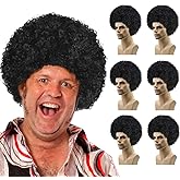 HODRME Unisex Short Fluffy Afro Wigs-Women Men Kinky Curly Disco Hippie Wig for Costume Cosplay Halloween Christmas Party (6 Black)
