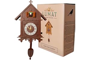 Lumat Cuckoo Clock - Modern Brown Cuckoo Clocks for Wall - Natural melodies - Volume Control - Night Mode - Perfect for Adults, Kids and Families - Battery Powered