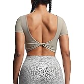 Aoxjox Short Sleeve Crop Tops for Women Emma Backless Twist Back Workout Cropped T Shirt Top