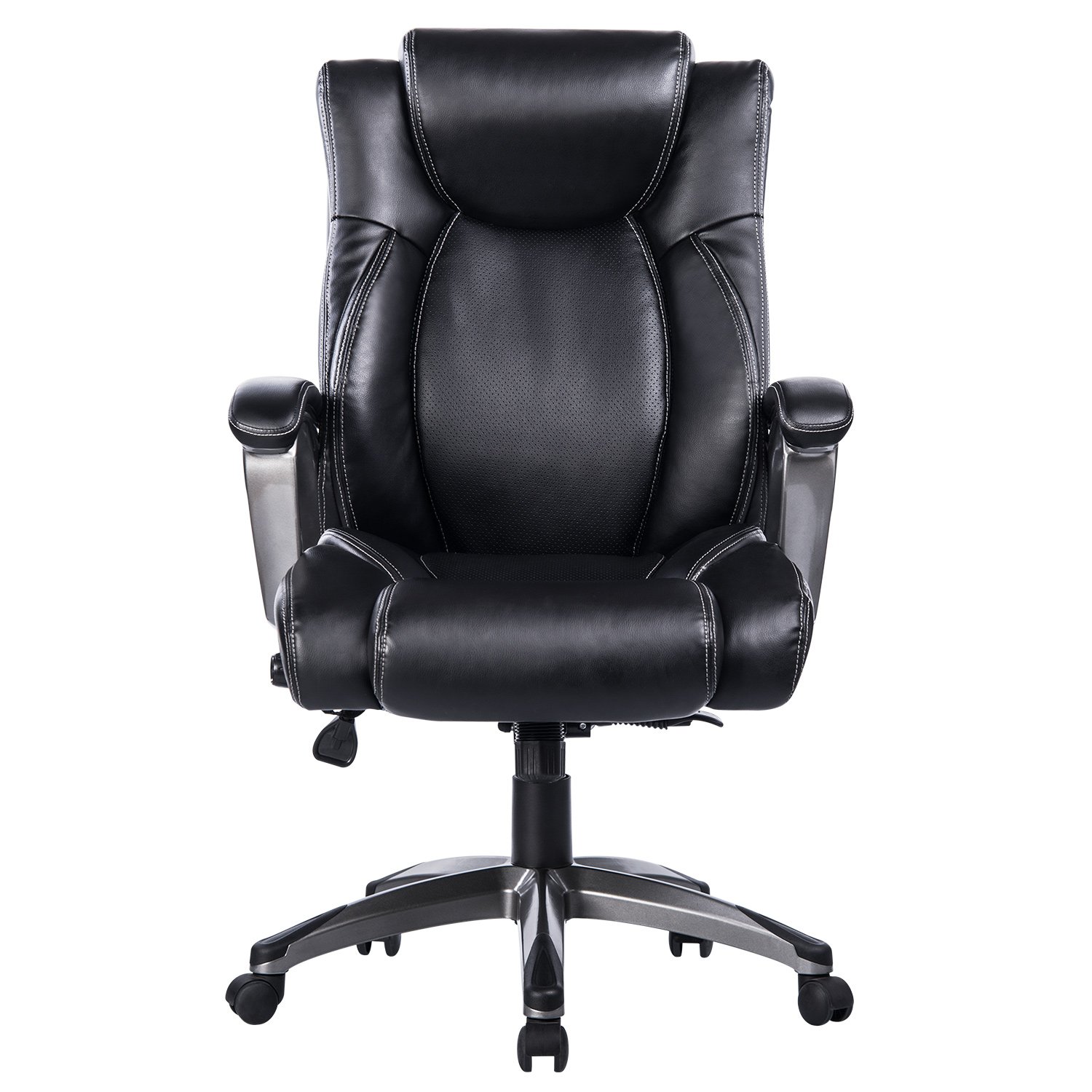 VANBOW Leather Memory Foam Office Chair Adjustable Lumbar Support Knob and Tilt Angle High
