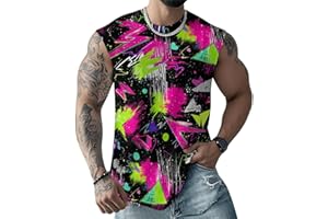 ENLACHIC Mens Sleeveless Tank Top Y2K Graffiti Print Dry Fit Moisture-Wicking Muscle Gym Shirts