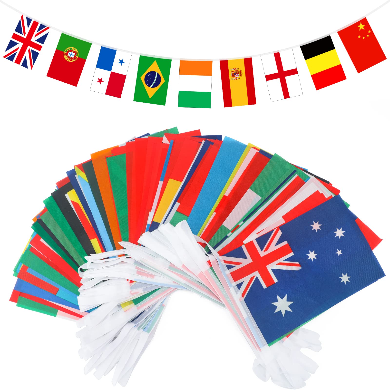 G2PLUS 25M World Flag Bunting, 100PCS Country String Banners for Eurovision Party Decorations, Football Games, Garden Deco