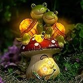 Solar Light Turtle Garden Statue, Turtle on Mushroom Figurine, Lovely Tortoise Garden Statue with 5 LED Lights for Patio, Balcony, Yard, Housewarming, Outdoor Lawn Ornament, Valentines Day Decorations