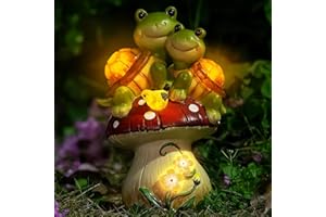 ZhiYo-GD Solar Light Turtle Garden Statue, Turtle on Mushroom Figurine, Lovely Tortoise Garden Statue with 5 LED Lights for Patio, Balcony, Yard, Housewarming, Lawn Ornament, Outdoor Lawn Decor