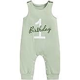 Viworld Baby Boy 1st Birthday Romper Infant Ribbed Jumpsuit Embroidery One Year Old Cake Smash Outfits