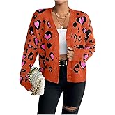 MakeMeChic Women's Leopard Cardigan Sweaters V Neck Button Down Long Sleeve Y2K Cardigan