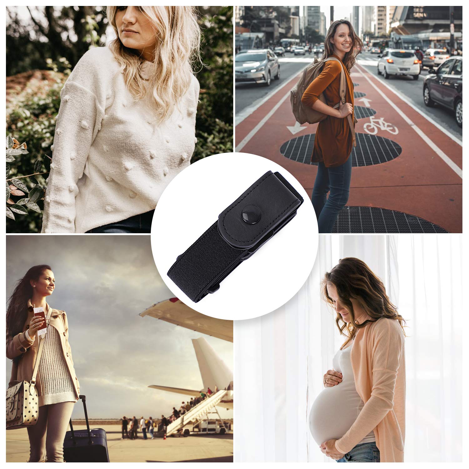 Buckle-Free Women No Buckle Invisible Stretch Belt For Jeans, Black, Large(Pants Size 34-48 Inches)