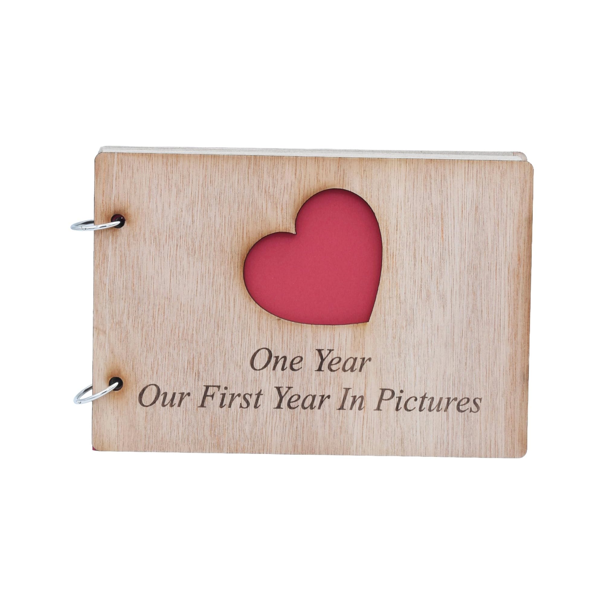 1st Anniversary Scrapbook Engraved With 'One Year, Our First Year In Pictures'