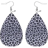 Zokola Leopard Print Drop Dangle Earrings, Dark Gray Spots Leopard Skin Print Earrings Charm Jewelry For Womens Friends, Lightweight Faux Leather Drop Dangle Earrings Set