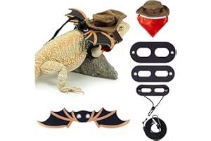 Wodison Bearded Dragon Leash Bat Wings Hat Costume Set, Adjustable Cowboy Hat Lizard Leash Harness (S/M/L 3 Pack) for Reptile Lizard Leopard Gecko Holiday Party Accessories