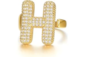 KeyStyle Gold Rings with Letter A-Z, Chunky Gold Initial Statement Rings Alphabet Open Ring for Women Daily Jewelry