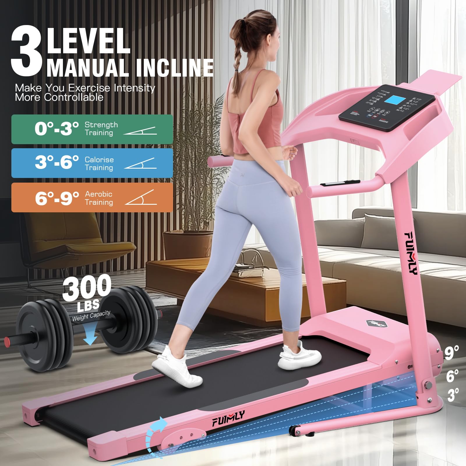 Treadmill with Incline, FUNMILY 3.5HP Heavy Duty Folding Treadmill for Home, 350 lb Capacity Walking Running Machine with Smart Fitness Tracking, 12 Preset Programs, LCD Display, 2 Control Methods