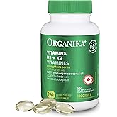 Organika Vitamin D3 + K2 (MK7)- 1000IU D3 and 120mcg K2 per capsule- High Potency, Supports Healthy Immune Function and Bones